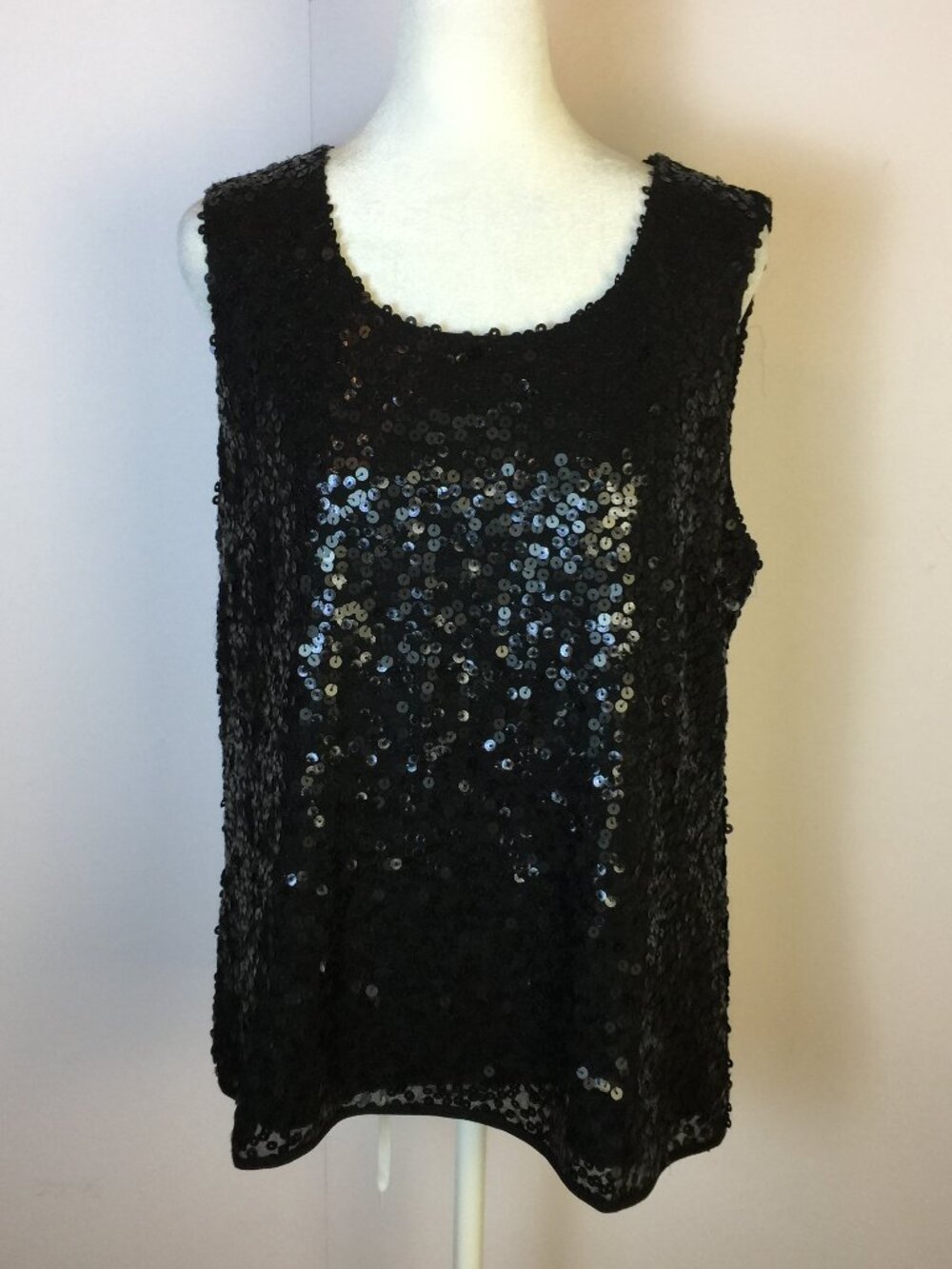 Coldwater Creek Tank Top Blouse Sz M 10-12 Womens Black Sequin Sleeveless Lined